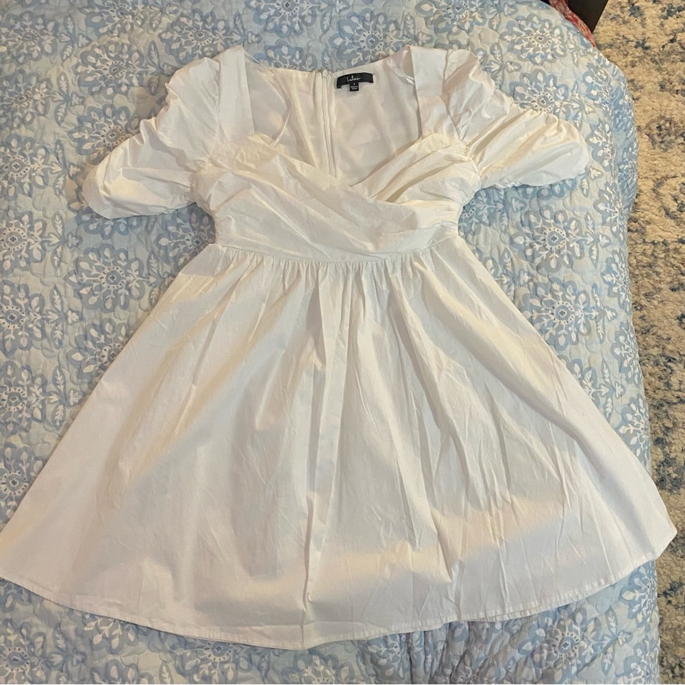 White puff sleeve dress from Lulu’s. Size small